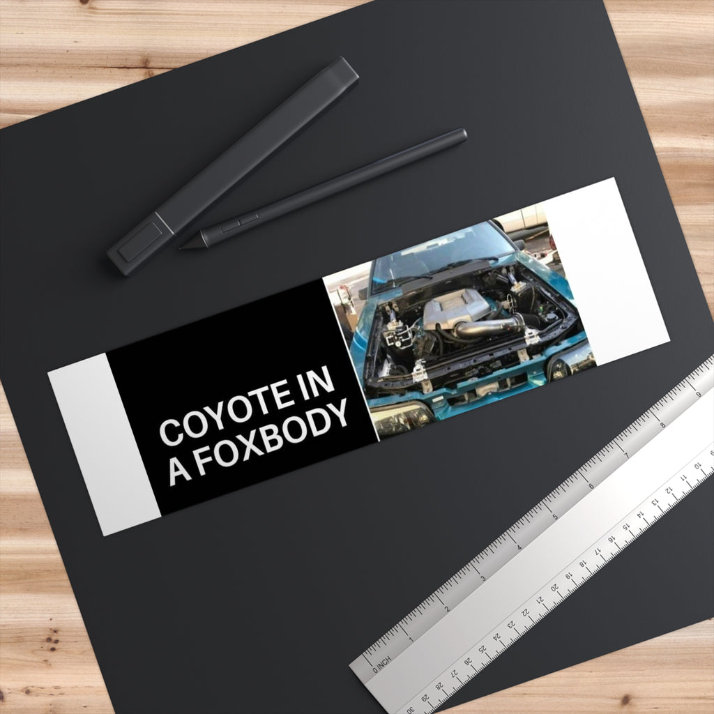 Coyote in a Foxbody Bumper Sticker - Car Enthusiast Decal for Automotive Lovers